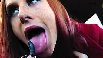 Femdom Redhead Dominates Tiny Cock With Skillful Blowjob