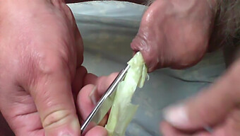 Amateur Foreskin Play With Spring Onion Toy